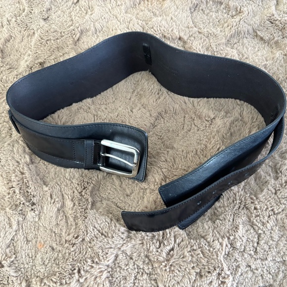 Vintage NWOT Sz S Club Monaco Black Leather Belt w Silver Buckle Handmade Italy - Picture 6 of 7